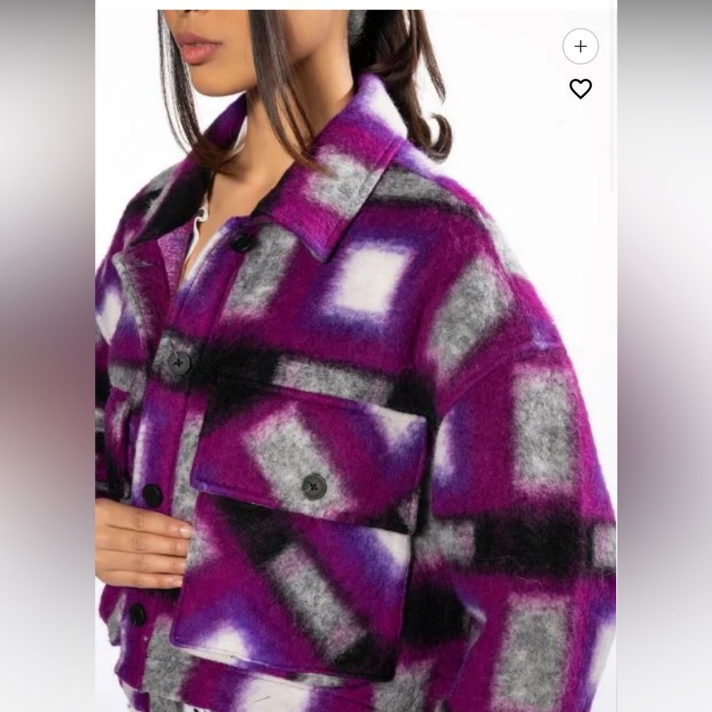 BLANK NYC “By the fireplace” felted plaid crop Shacket in a size Med NWT